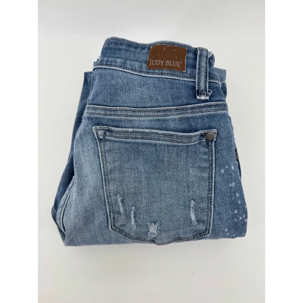 Judy Blue Relaxed Fit Distressed‎ Light Wash Jeans Paint Splatter JB8273MD  7/28